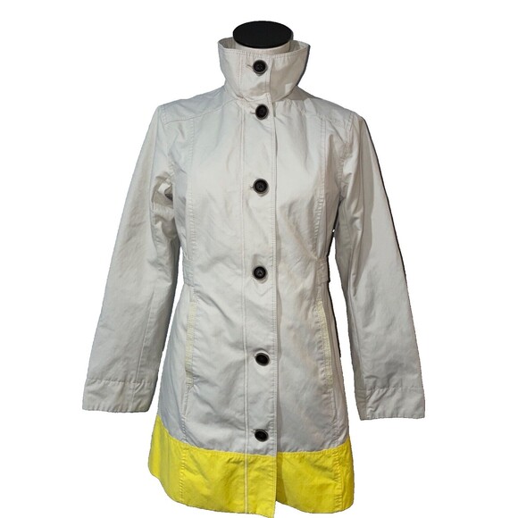 Eddie Bauer Women's Colorblock Trench Coat size XS Single Breasted High Neck - Picture 1 of 12
